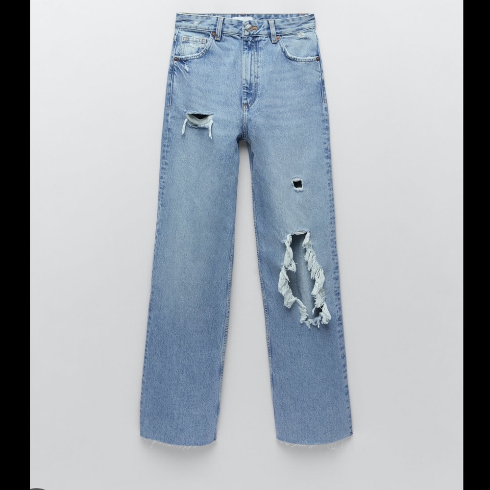 BNWT ZARA WIDE LEG FULL RIPPED LEGNTH RIPPED JEANS
